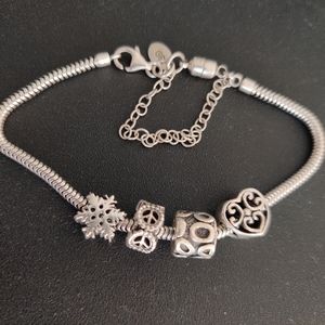 Sterling Silver 925 Four Sliding Charms Bracelet Signed Persona